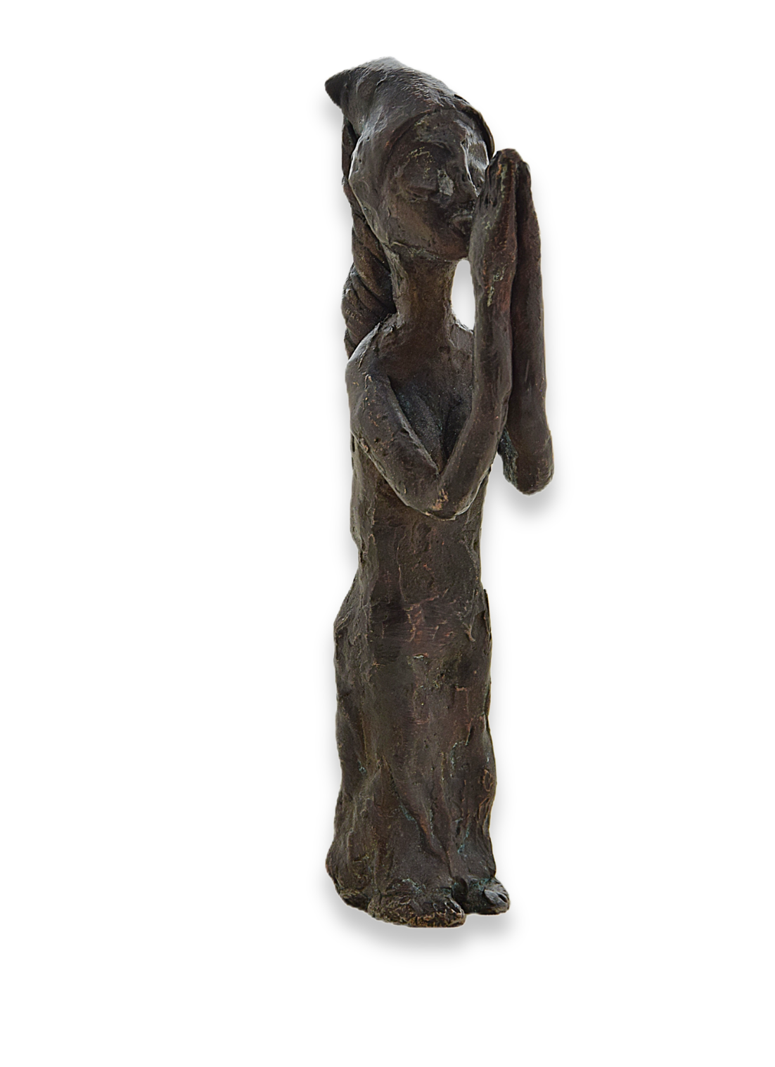 Hingabe. Bronzeskulptur mit gefalteten Händen.
