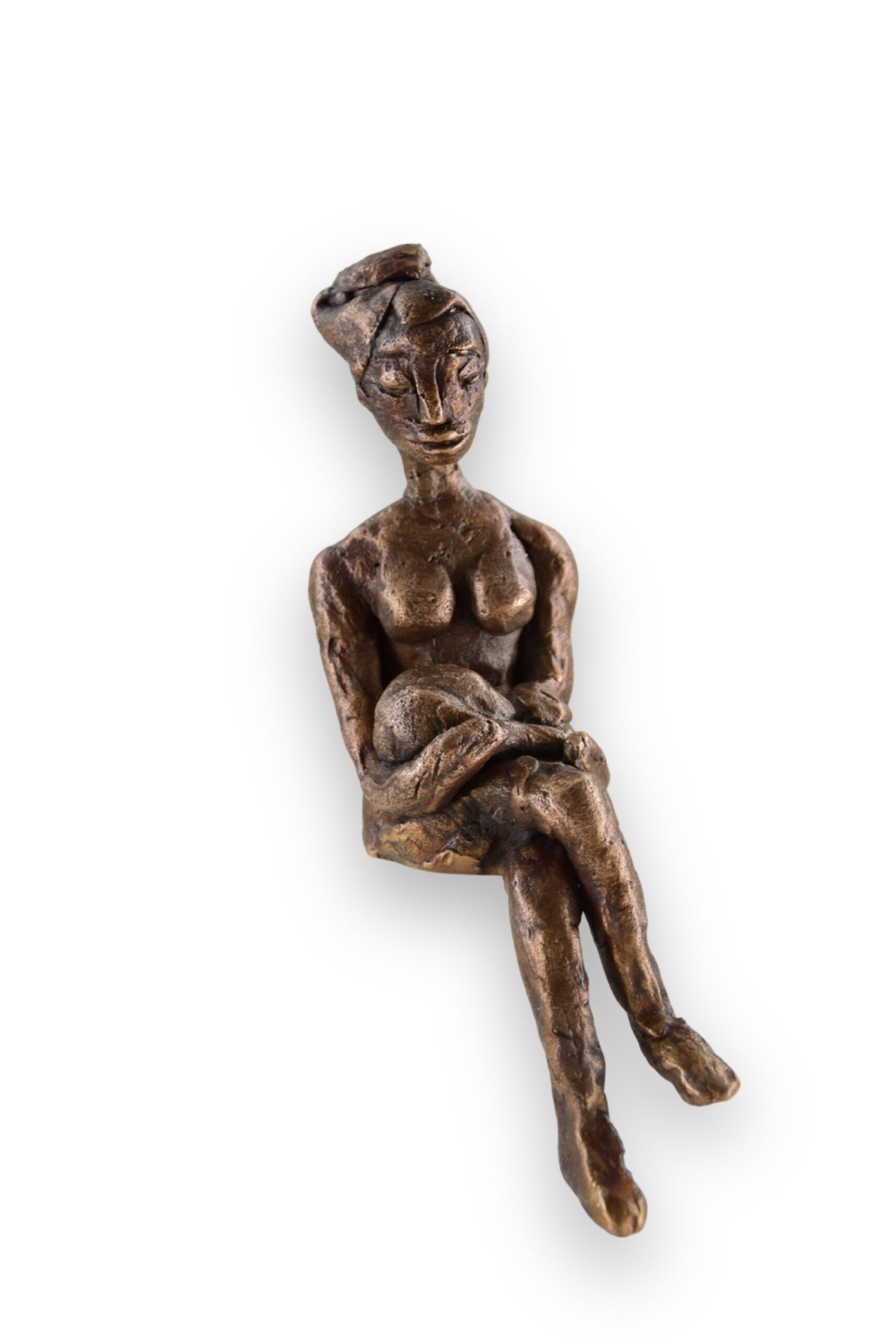 Skulpturen aus Bronze. Frau, sitzend, mit Katze auf dem Schoss.