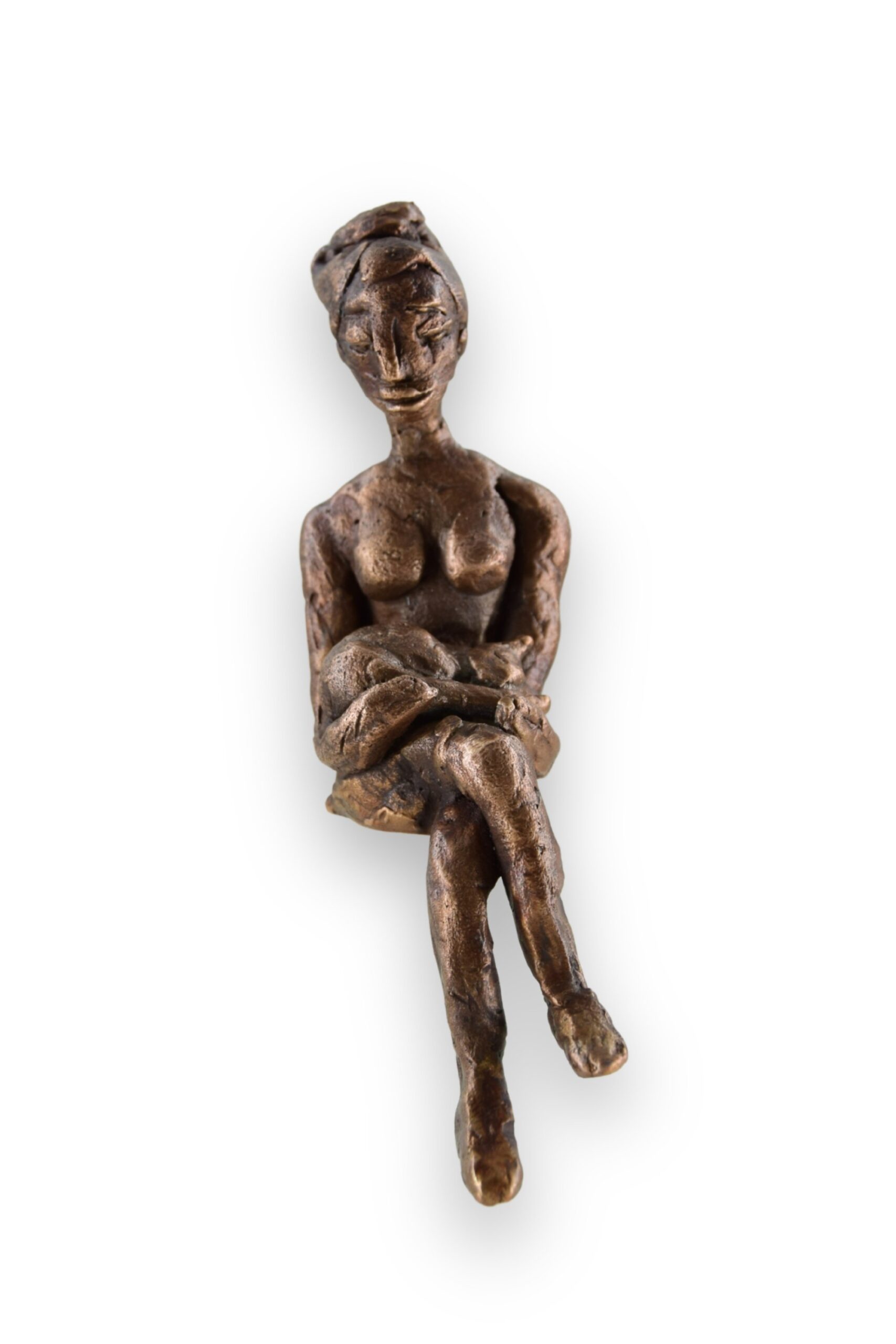 Bronzeskulptur Frau mit Katze