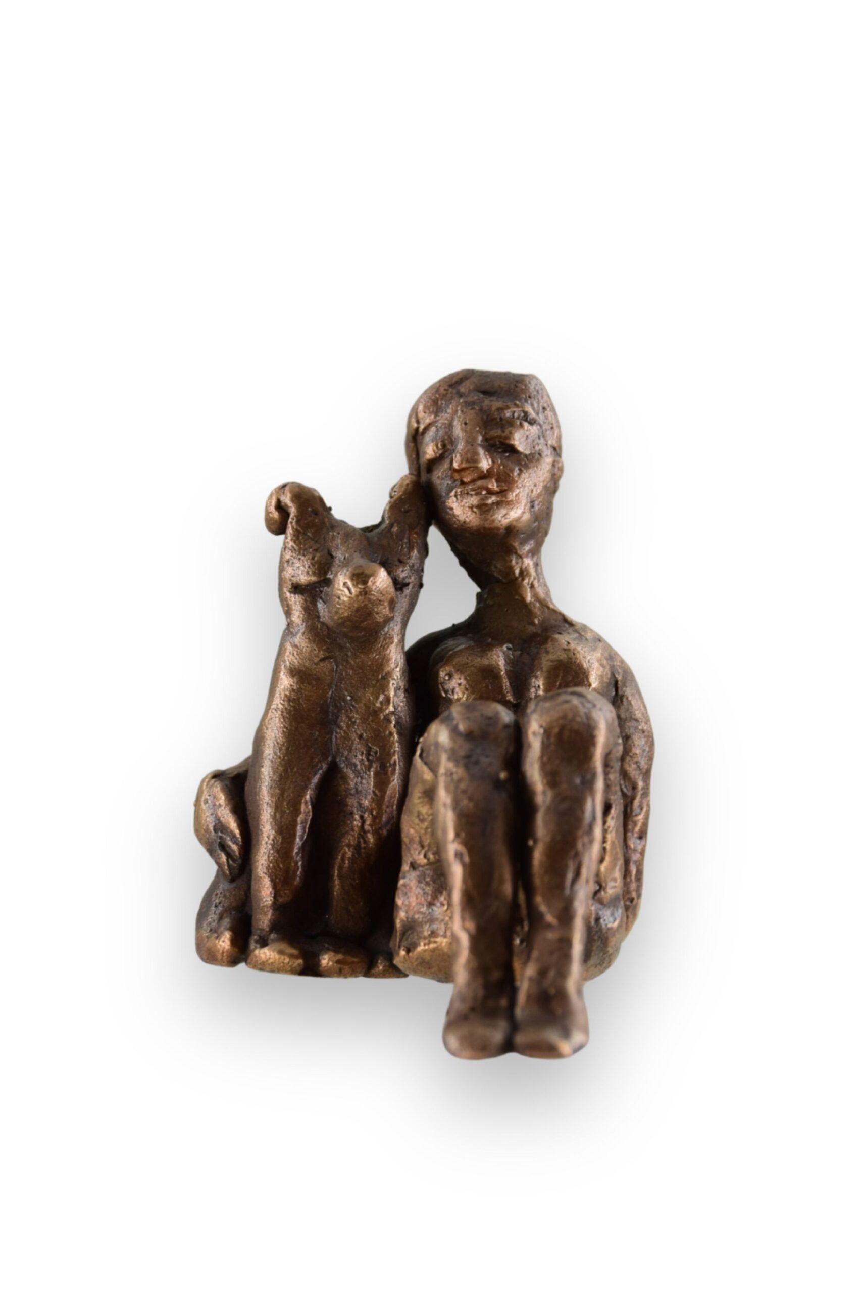 Skulptur aus Bronze. Frau mit Hund.
