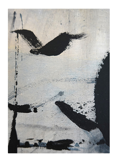 Zeitgenössische Kunst Night von Kathleen Sandböck, abstrakter Expressionismus in Schwarz-Weiß auf Leinwand.